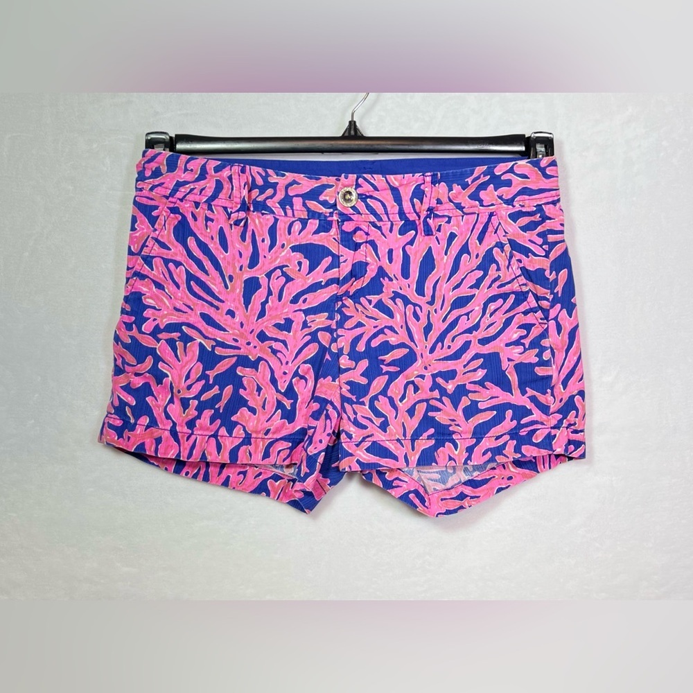 Lilly Pulitzer Callahan Shorts Pink Blue Coral Print Cotton Preppy Coastal - Picture 8 of 9